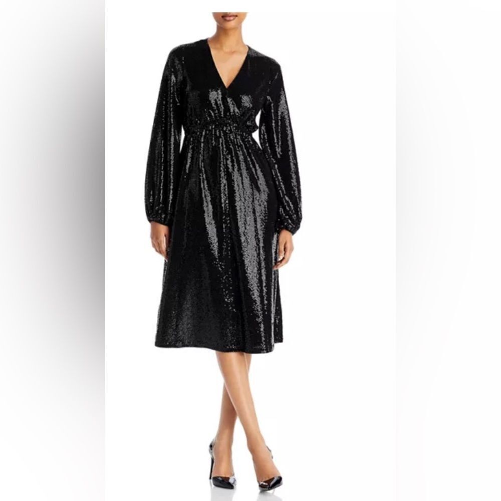 BRAND NEW TAHARI Balloon Sleeve Sequin Fit & Flare Dress SIZE L